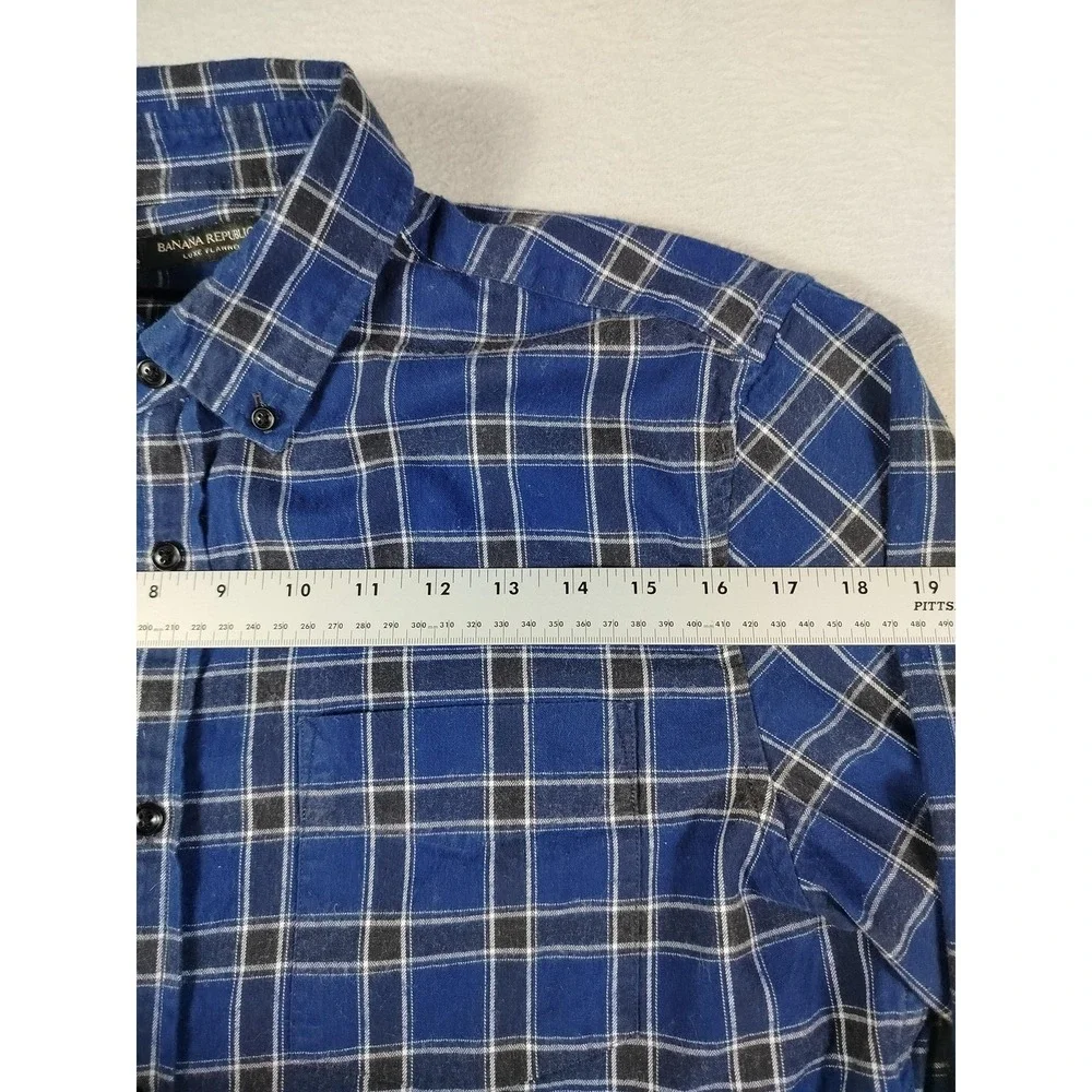Banana Republic Shirt Mens Large Blue Plaid Long Sleeve‎ Flannel Slim Fit Casual